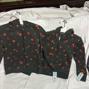 2 Gray and Orange Pumpkin Hoodie set of 2 NWT